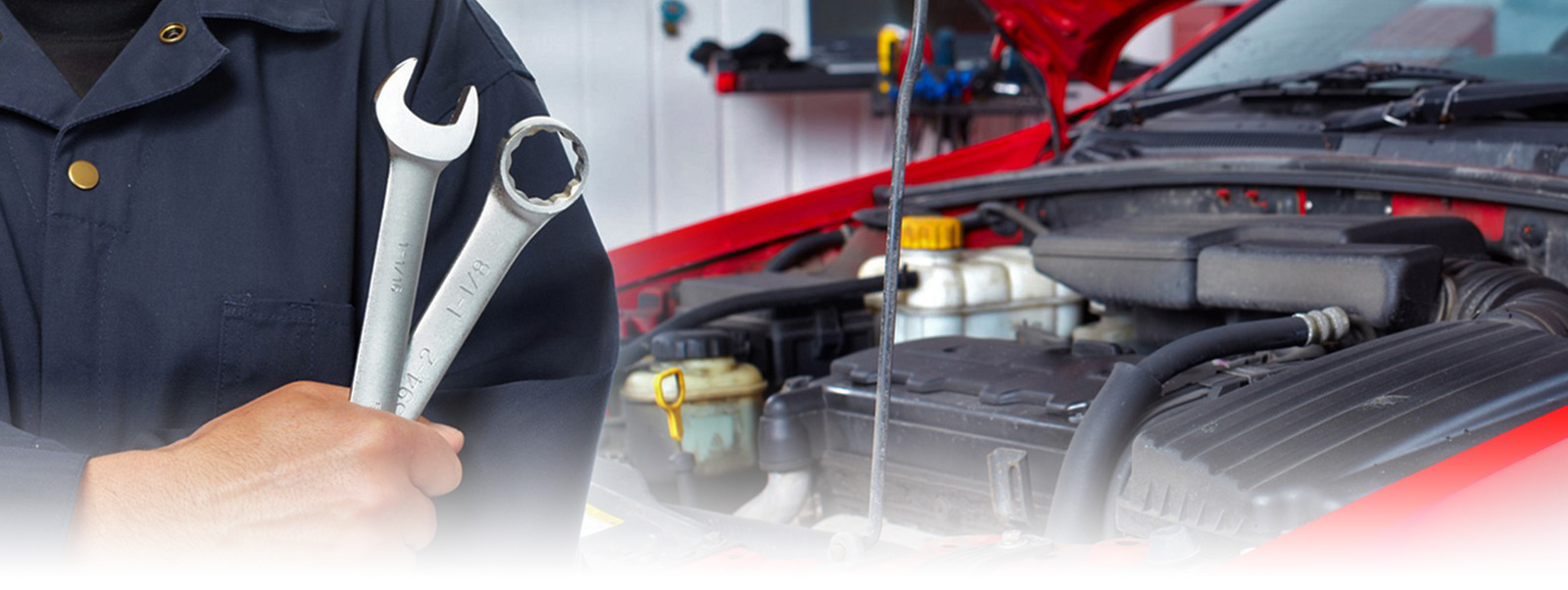Photo of Mechanic Holding A Wrench with a car with an openhood behind.